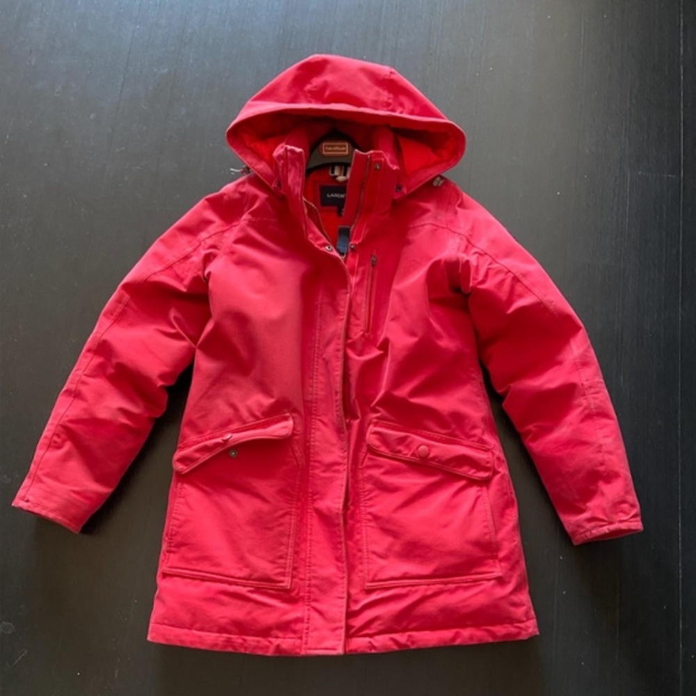 LANDS END Expedition Down Parka distressed RED Small (size 6-8)